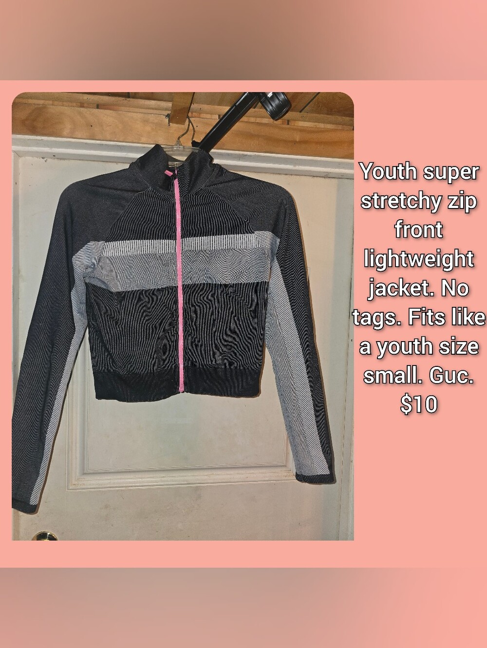Black and Gray Youth Zip-Up Jacket with Pink Zipper